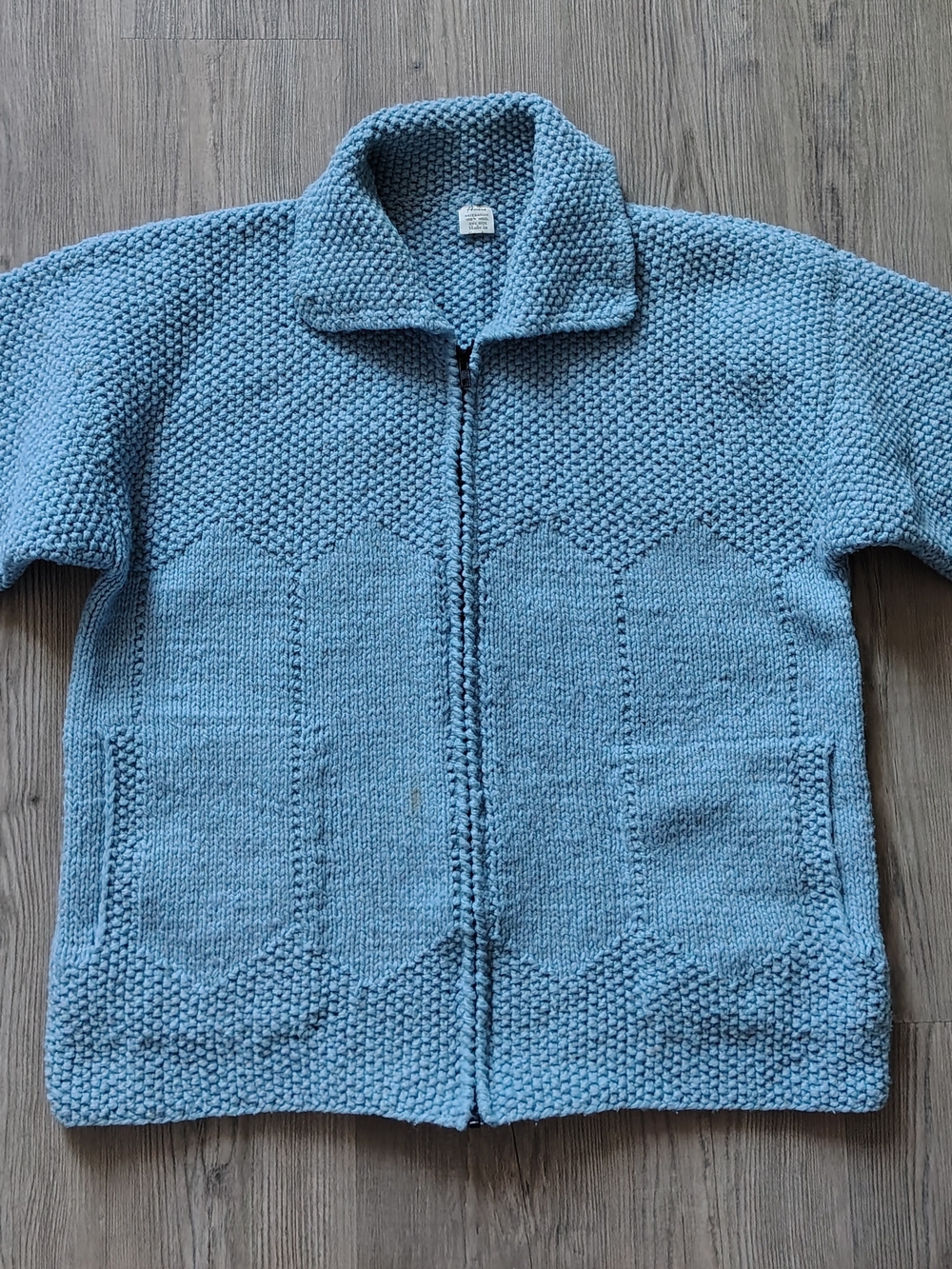 Vintage Amano Hand Knit Wool Sweater Jacket Blue Zip Cowichan Chunky Heavy XL
